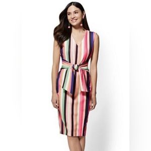 NY&C Rainbow Striped Tie Waist Sheath Dress Size M